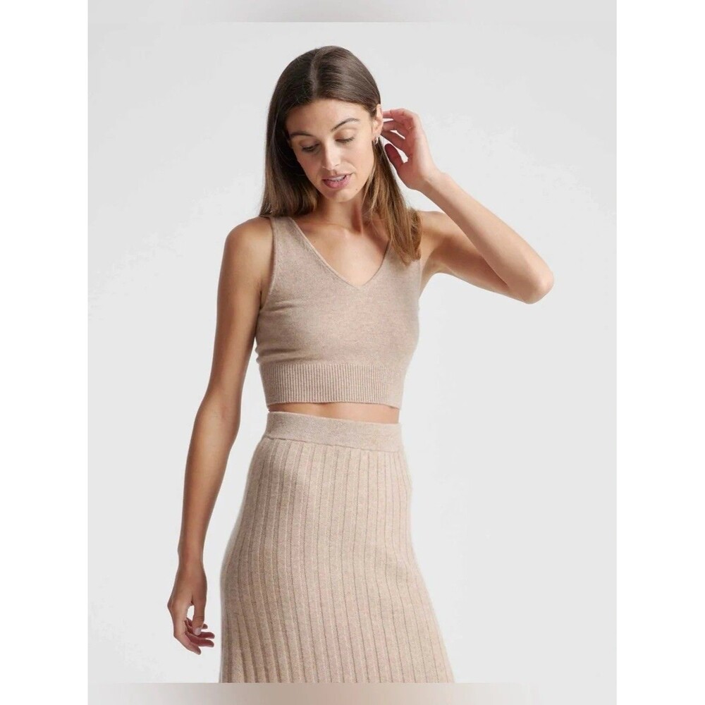 Quince 100% Mongolian Cropped Cashmere Tank Large Oatmeal